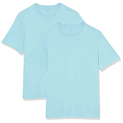 Image de Amazon Essentials Lot de 2 t shirts à manches courtes et col rond pour homme, coupe classique, bleu clair, taille XL