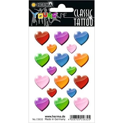 Afbeelding van HERMA 15632 Tijdelijke tattoo sticker voor kinderen, harten (18 stickers, transferfolie), zelfklevend, wasbaar, kindertatoeages om op te plakken, meisjes en jongens, meerkleurig