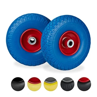 Afbeelding van Relaxdays steekwagenwiel set van 2 stuks rubberband bolderkar 100 kg stalen velg Blauw rood