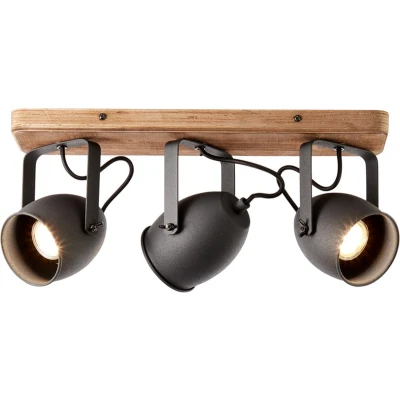 Afbeelding van plafondspot Crowton 3 lichts Zwart Hout Brilliant