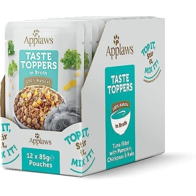 Afbeelding van Applaws Taste Toppers Pouch in Bouillon 24 x 85 g Voordeelpakket Hondenvoer Tonijn met Pompoen, Groene Kool &amp; Kikkererwten