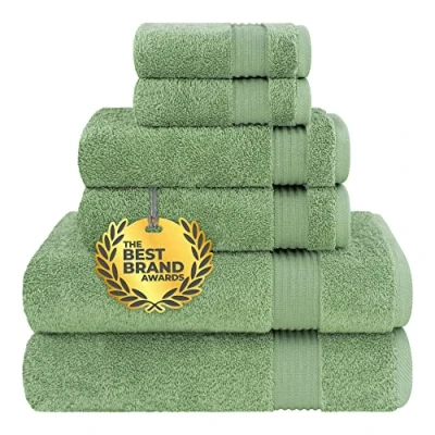 Afbeelding van Cotton Paradise Set van 6 zachte en absorberende handdoeken 100% Turks katoen, 2 badhanddoeken, handdoeken, washandjes (saliegroen)