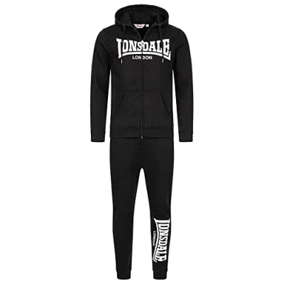 Afbeelding van Lonsdale Feeny S trainingspak voor heren, met capuchon, slim fit, zwart/wit