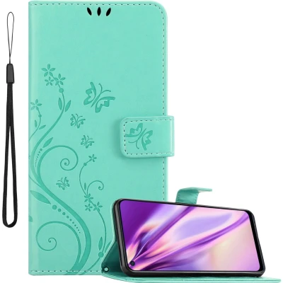 Afbeelding van Cadorabo Hoesje geschikt voor Realme 6 4G / 6s in BLOEMEN TURKOOIS Beschermhoes bloemmotief met magnetische sluiting, standfunctie en kaartsleuven Book Case Cover Etui