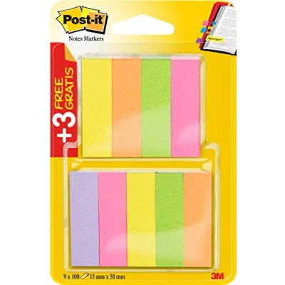 Afbeelding van Post it Plakindex 670 6+3 15 mm x 50 Neon pink, groen, geel, oranje, Violet 900 vellen
