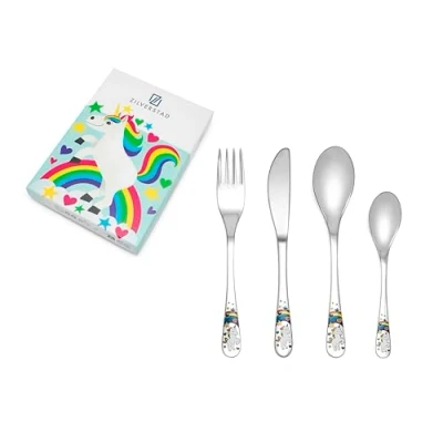 Afbeelding van Zilverstad Children&#039;s cutlery 4 pcs Unicorn s/s+col.