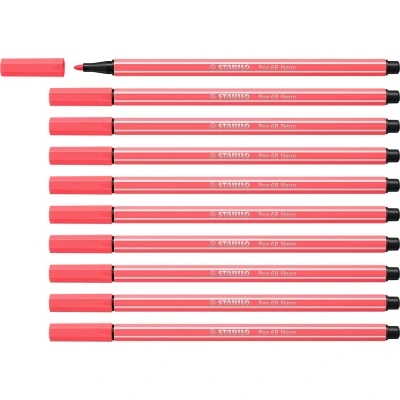 Afbeelding van STABILO Pen 68 Premium Viltstift Neon Rood Doos 10 stuks