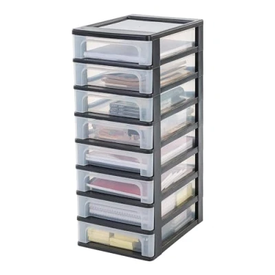Afbeelding van Iris Ohyama OCH 2080 Opbergtoren, organizer, 8 laden van 4 liter, A4 formaat, transparant, voor kantoor of woonkamer, zwart