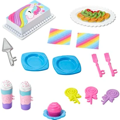 Afbeelding van Barbie 15 delige poppen en huisaccessoireset met taart borden