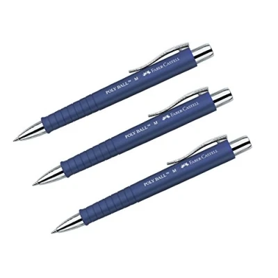 Afbeelding van Faber Castell Poly Ball 241151 balpen, intrekbaar, met grote vulling, 0,5 mm M, ergonomische driehoekige vorm, antislip schacht, metalen clip, onuitwisbaar, blauw, 3 stuks