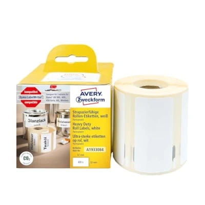 Afbeelding van Avery Zweckform Rol met etiketten Compatibel vervangt DYMO 1933084 57 x 32 mm Folie Wit 400 stuk(s) Permanent hechtend Universele A1933084