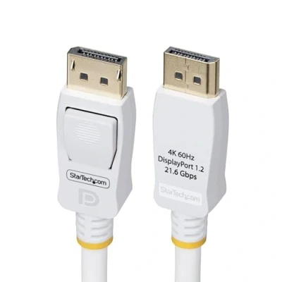 Afbeelding van StarTech.com 1,8m VESA Gecertificeerde DisplayPort 1.2 Kabel, Wit, 4K 60Hz, 21.6Gbps, Vergrendelbare DP Connectors, Monitor M/M