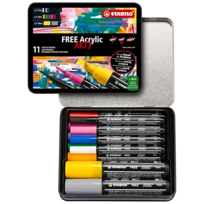 Afbeelding van STABILO FREE Acryl Marker Start Set 11 Markers 3 Verschillende Tip Sizes
