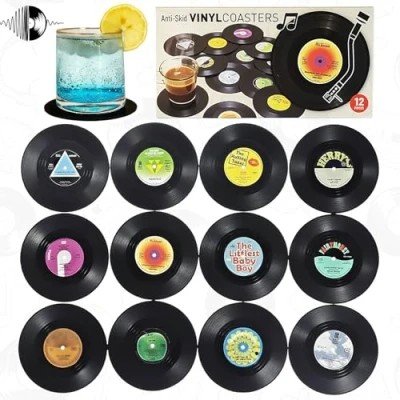 Afbeelding van Aatpuss onderzetters van vinyl, antislip, onderzetter, vintage, voor thuis, café, bar, restaurant, kantoor, school, woonkamer (zwart)