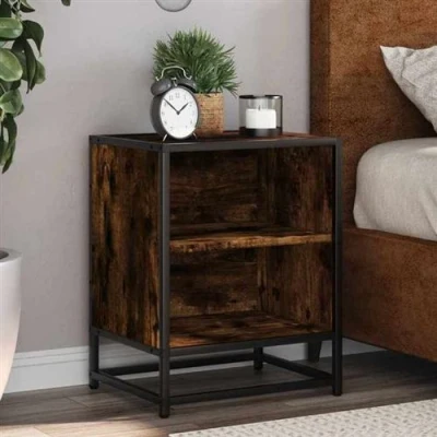 Image de vidaXL Tables de chevet 2 pcs chêne fumé bois d&#039;ingénierie et métal848704