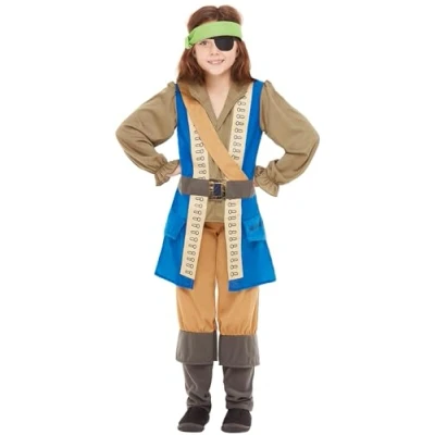 Afbeelding van Smiffys Horrible Histories Pirate Captain Kinder Kostuum Kids tm 12 jaar Blauw/Bruin
