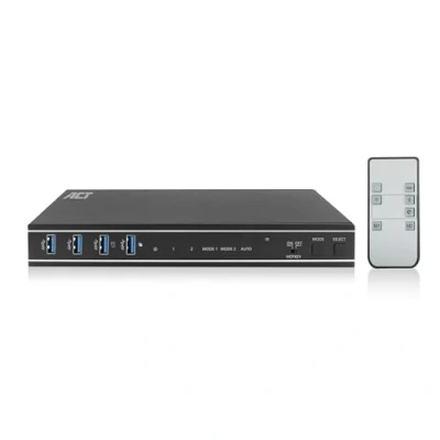 Afbeelding van ACT AC7914 2 Poorts Dual HDMI 4K@60Hz KVM Switch 2x Uit 4x In USB B A 3,5mm Audio RS 232 IR Vergrendelde stroomaansluiting Zwart