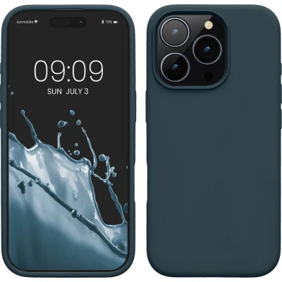Afbeelding van kwmobile telefoonhoesje geschikt voor Apple iPhone 16 Pro Hoesje met siliconen coating Smartphone case in leisteen