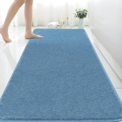Afbeelding van Extra grote badmat van microvezel, absorberend, antislip, schimmelbestendig, machinewasbaar, voor slaapkamer, badkamer, donkerblauw, 150 x 60 cm