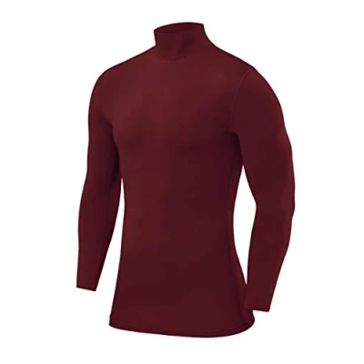 Afbeelding van PowerLayer Compressieshirt met lange mouwen voor voetbal/hardlopen, sportshirt Opstaande kraag, ronde hals heren, Cabernet kraag