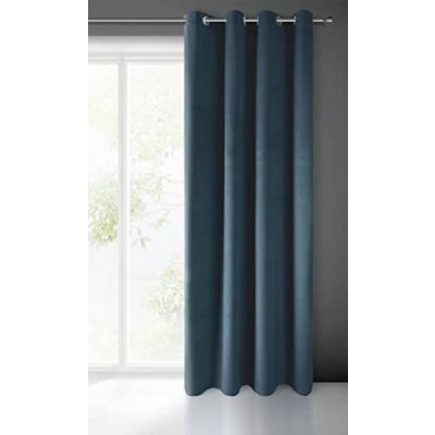 Afbeelding van Eurofirany Wollig gordijn van fluweel, eenkleurig, ondoorzichtig, met oogjes, 1 stuk, klassiek glamoureus, elegant, voor woonkamer, slaapkamer, 215 g/m², metaalstof, marineblauw, 55 x 98 cm