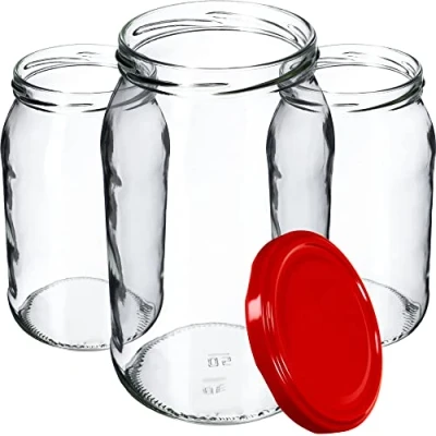 Afbeelding van KADAX Set van 24 glazen voorraadpotten met schroefdeksel, 900 ml, voor jam, conservering, conserven, rood