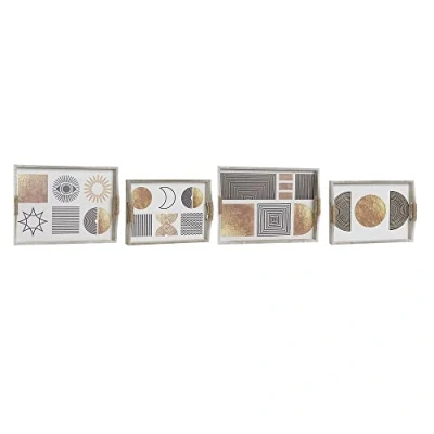 Afbeelding van Set van trays DKD Home Decor Zwart Gouden MDF Wit (40 x 30 6 cm) (2 Stuks)
