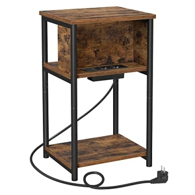 Afbeelding van VASAGLE LCT646B01 Set van 2 bijzettafels met smal stopcontact, AC poorten, USB 30 x 34 58 cm, voor woonkamer, slaapkamer, vintage bruin/zwart