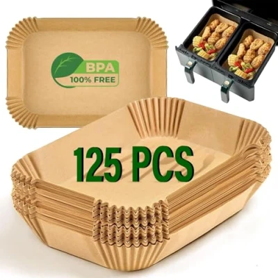 Afbeelding van RECKNEY 125 bakvellen voor luchtfriteuse, Ninja dubbele stack, salter, toren, wegwerp perkamentvoering Air Fyer Foodi AF300EU, AF400, AF451, accessoires
