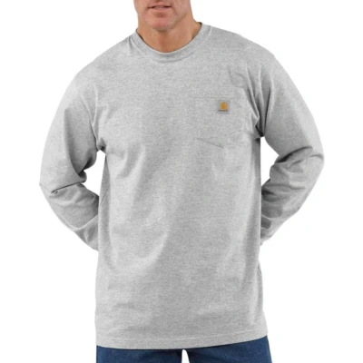 Afbeelding van Carhartt Pocket T Shirt lang mouw Heren Heather Grey Maat M (valt als L)