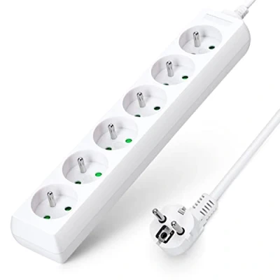 Afbeelding van Aigostar Stekkerdoos met 6 stopcontacten, 16 A, 2P + E, verlengkabel 1,5 m, kabel en kinderbeveiliging, wit