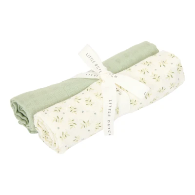 Afbeelding van Little Dutch Swaddle Doek Blueberry Leaves &amp; Sage 70x70 2st
