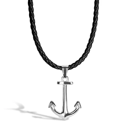 Afbeelding van SERASAR Lederen Halsband Man [Anchor] Zilver 60cm Premium Sieraden