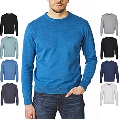Afbeelding van Castle Point Zachte gebreide herentrui van 100% katoen, ronde hals, pauwenblauw, maat L