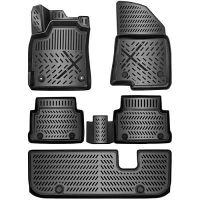 Afbeelding van ELMASLINE 3D rubberen matten voor Skoda KODIAQ 1e generatie (2016 2023) 7 zits (inclusief derde rij) Accessoires vloermatten