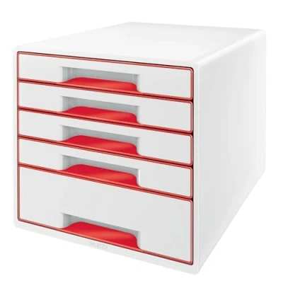 Afbeelding van Leitz WOW Cube Ladenblok met 5 Laden Opberger Vakken Wit/Rood