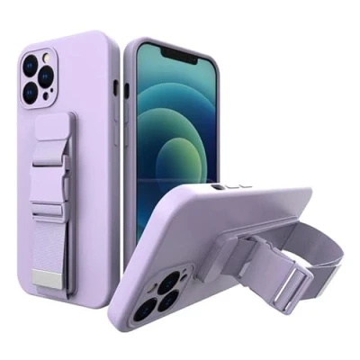 Afbeelding van Touwhoesje gelhoesje met sleutelkoord ketting portemonnee iPhone 12 paars