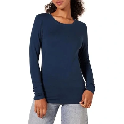 Image de Amazon Essentials T Shirt Col Rond à Manches Longues Coupe Classique (Grandes Tailles Disponibles) Women&#039;s, Bleu Marine, S