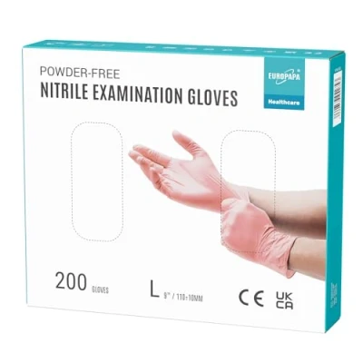 Afbeelding van EUROPAPA® 200 stuks nitril handschoenen, poedervrij, EN455 EN374, latexvrij, maten S, M, L en XL verkrijgbaar (L, roze)
