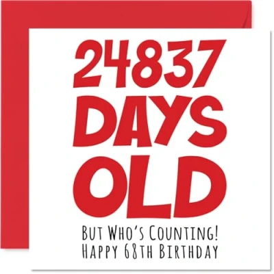 Afbeelding van 68 jaar verjaardagskaart voor mannen en vrouwen 24837 dagen grappige volwassenen broer, zus, opa, mama, papa, 145 mm x