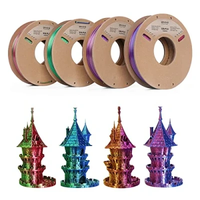 Afbeelding van ERYONE PLA Silk Dual Color Filament 1,75 mm 3D printer +/ 0,03 mm, 4 x 250 g per verpakking, blauw/groen, rood/groen, rood/blauw, paars/goud