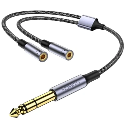 Afbeelding van MOSWAG 6,35 mm TRS Dual 3,5 vrouwelijke Y kabel, naar hoofdtelefoonadapter compatibele hoofdtelefoon, versterkers, thuisbioscoop, pianotoetsenbord, mixer