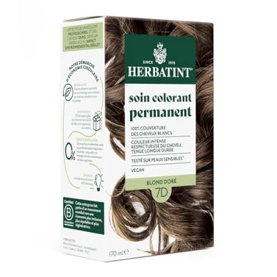Image de Herbatint Soin Colorant Permanent Cheveux 7D Blond Doré 170 ml Sans Ammoniaque, 100% de Couverture des Blancs Testé Dermatologiquement pour Peaux Sensibles, avec 8 Extraits Végétaux Bio