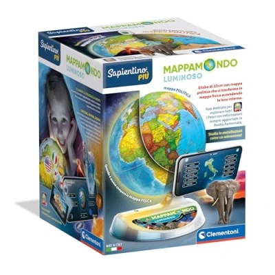 Afbeelding van Clementoni Sapientino Exploramondo Luminoso Interactieve wereldbol spreken, Globe voor kinderen, educatief spel, 7 jaar, elektronica, virtuele reality app, Italiaans, gemaakt in 16468