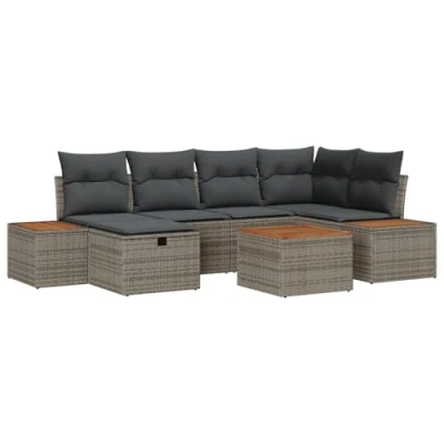 Afbeelding van vidaXL 7 delige Tuin Sofa Set met Kussens Grijs Poly Rattan