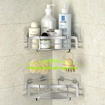 Afbeelding van Doucheplank zonder boren, doucheplank, 2 stuks met 4 haken, roestvrijstalen wandgemonteerde badkamerplank, badkameraccessoires, shampoohouder voor douche