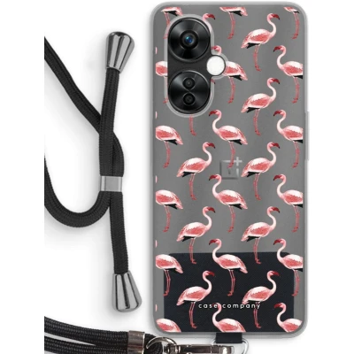 Afbeelding van Case Company® hoesje met Koord geschikt voor OnePlus Nord CE 3 Lite Flamingo Telefoonhoesje Zwart Bescherming aan alle Kanten en Over de Schermrand