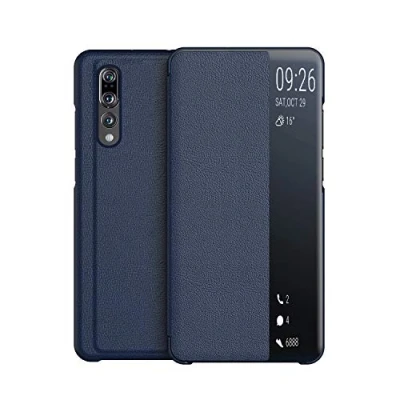 Afbeelding van KANSI Hoesje met Huawei P20 Pro, Flip Slimme Assistentie Telefoon Leder Hoes Case + Gehard Glas Blauw