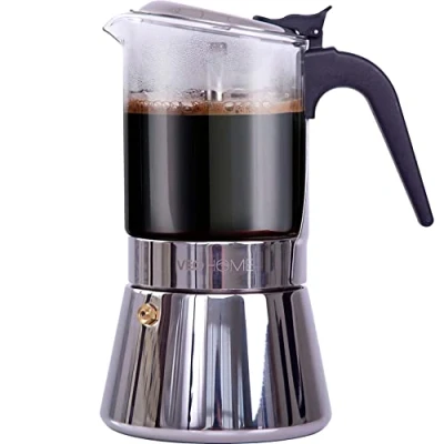 Afbeelding van Espressomaker VeoHome 360ml RVS Glazen Kristal Moka pot Percolator voor inductie 6 kops, Compatibel met Alle Kookplaten