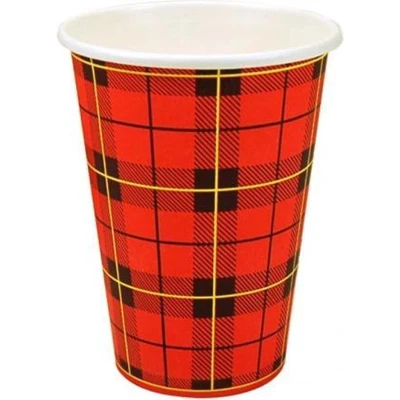 Afbeelding van Koffiebekers en Deksels 180ml Rood Karton &quot;Schotse Ruit&quot; Ø 70,3mm